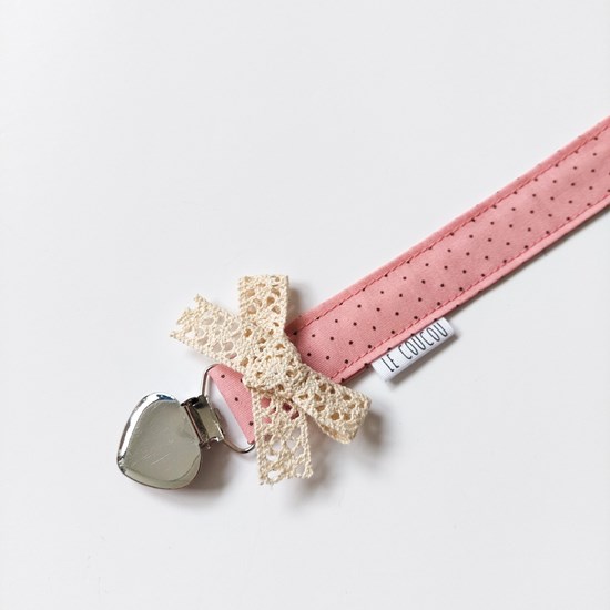 Zawieszka do smoczka w kropeczki w odcieniach brązu i różu