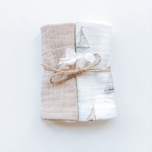 Chusteczki muślinowe dwupak - beż/żaglówki